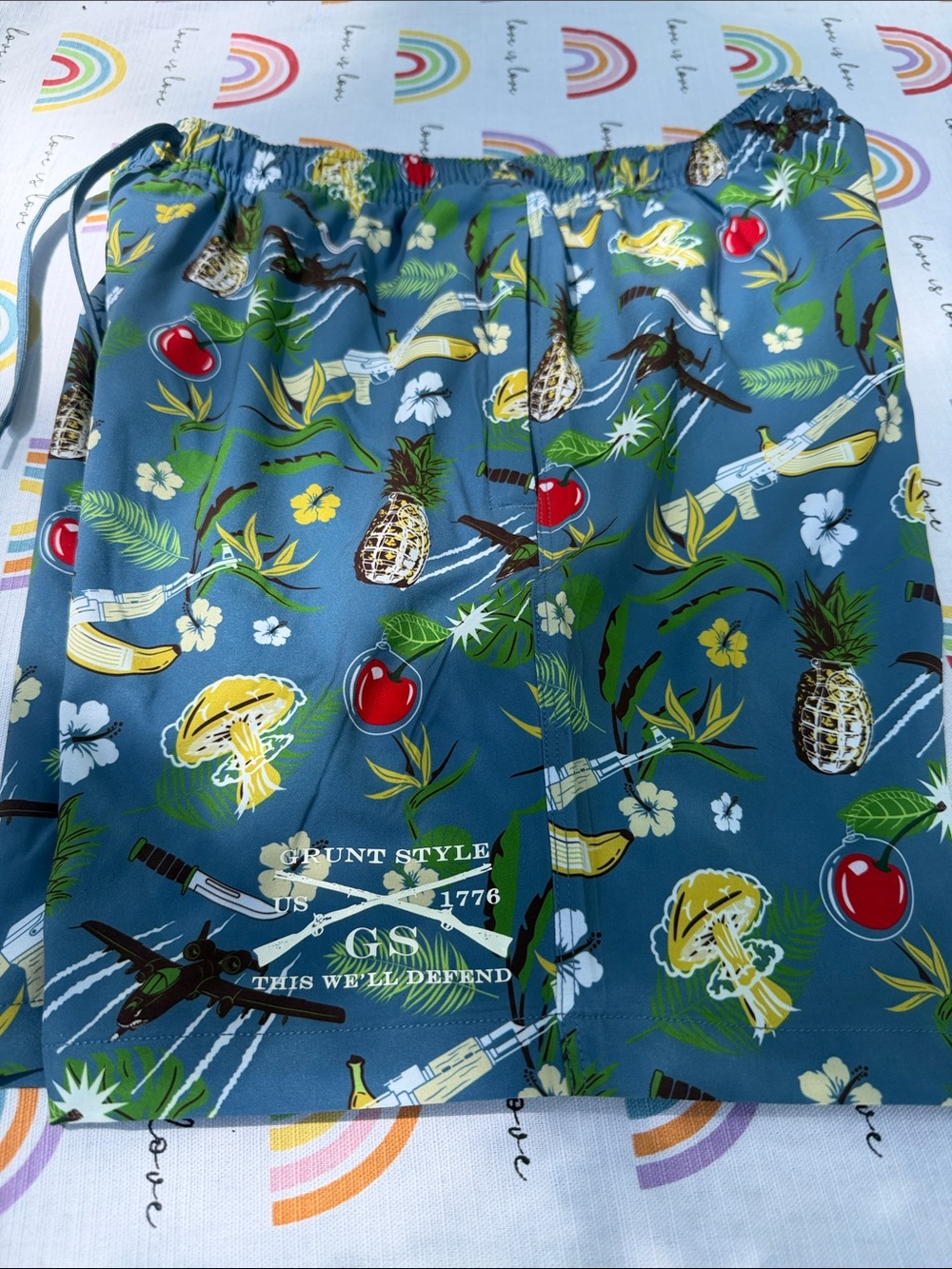 Grunt Style Tropical Pineapple & Cherry Swim Shorts in Blue